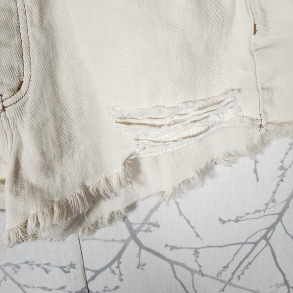 We The Free White Ivory Distressed High Rise Denim Shorts - Picture 3 of 7